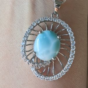 Caribbean larimar and white sapphires necklace
